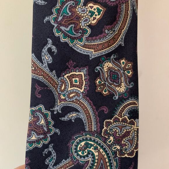 Wembley Other - Wembley Pure Silk Paisley Navy/Brown/Purple Tie
